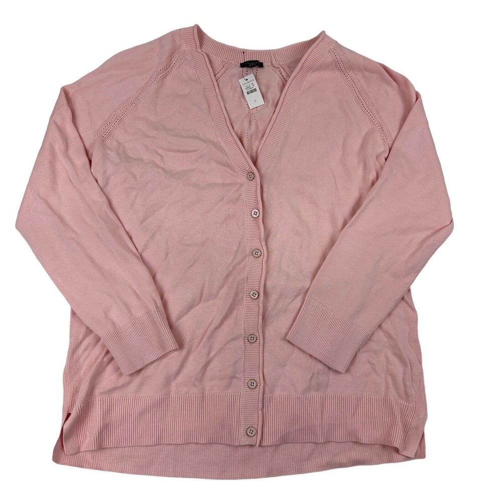 NWT Talbots Light Pink Knit Cardigan Sweater V-Neck L/S Cotton Rayon Size L